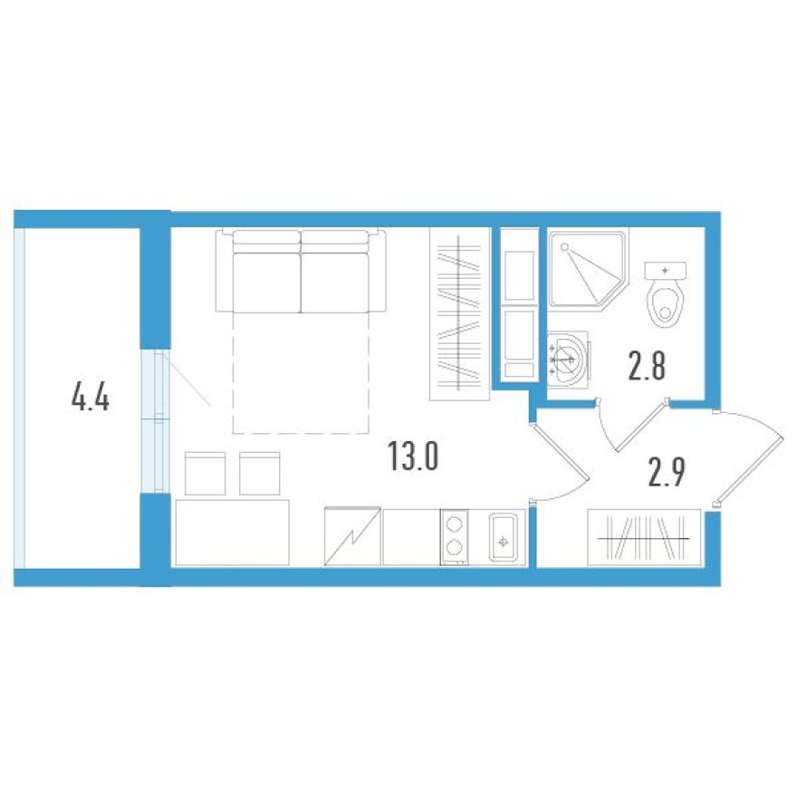 Студия-квартира, 20.0 м²