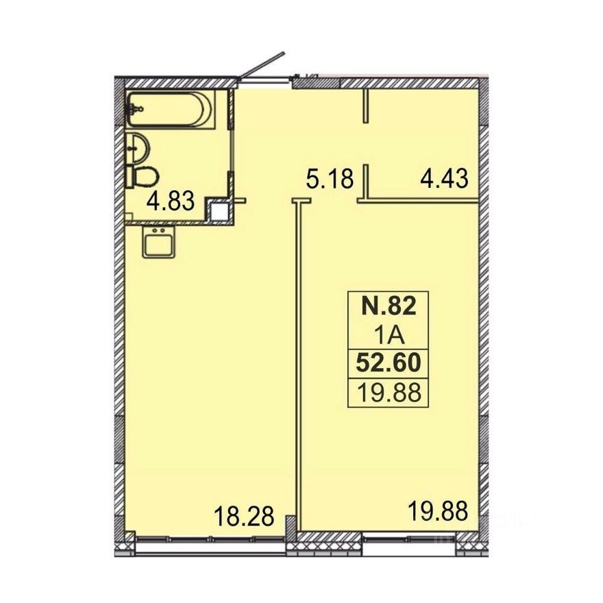 1к. квартира, 55.6 м²