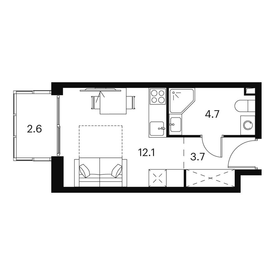 Студия-апартаменты, 24.1 м²