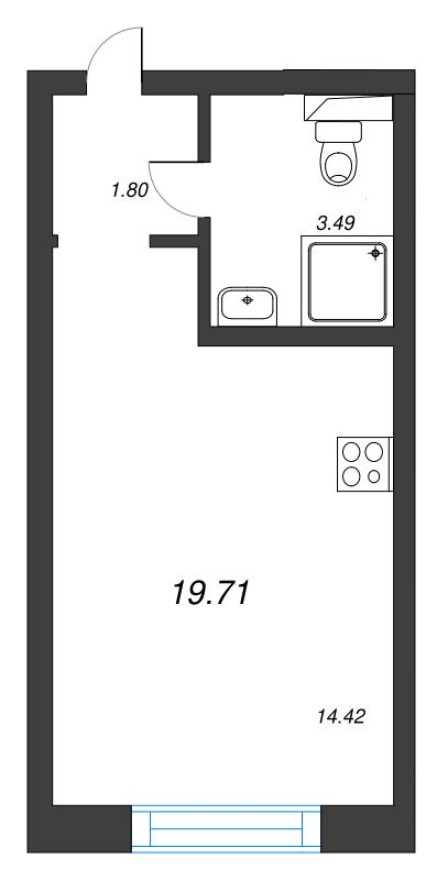 Студия-квартира, 19.7 м²