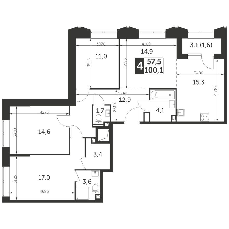 4е квартира, 100.1 м²