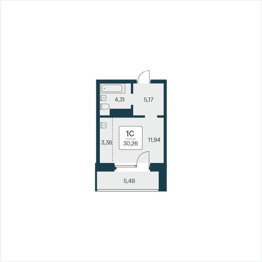 Студия-квартира, 30.3 м²