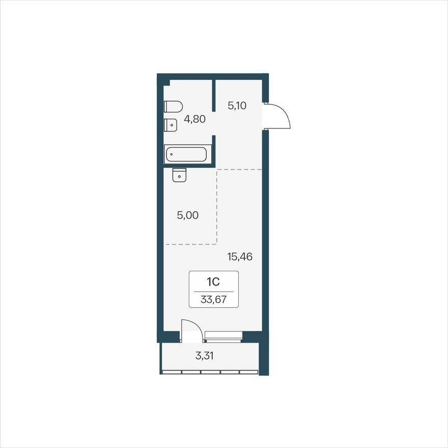 Студия-квартира, 33.7 м²