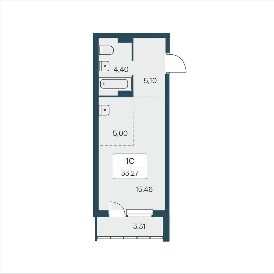 Студия-квартира, 33.3 м²