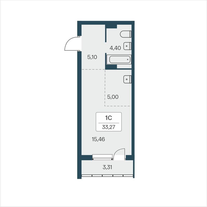 Студия-квартира, 33.3 м²