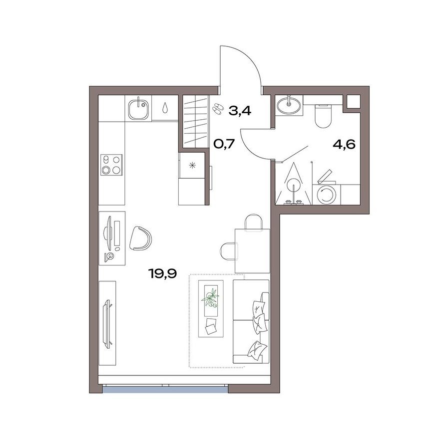 Студия-квартира, 28.6 м²