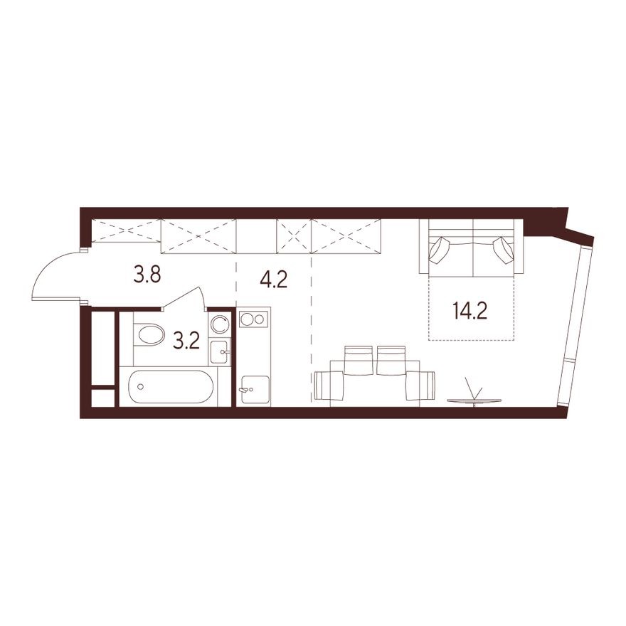 Студия-квартира, 25.4 м²