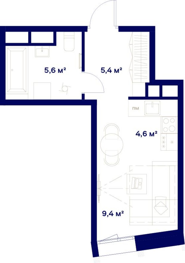 Студия-квартира, 25.0 м²