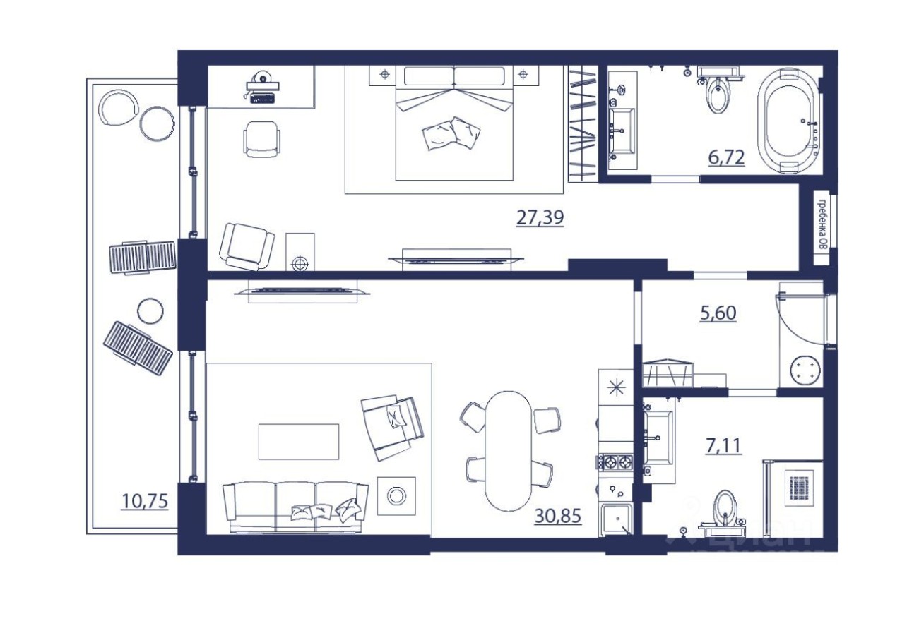 2к. апартаменты, 88.4 м²
