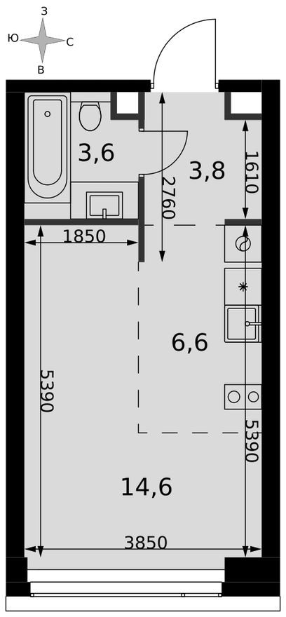 Студия-квартира, 28.6 м²