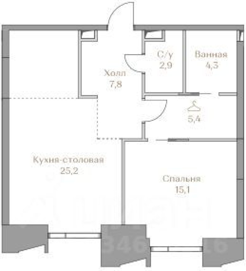 1к. квартира, 60.7 м²