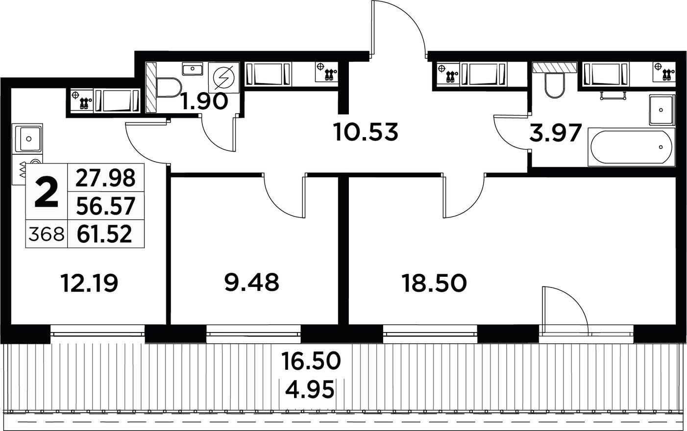 2к. квартира, 62.9 м²