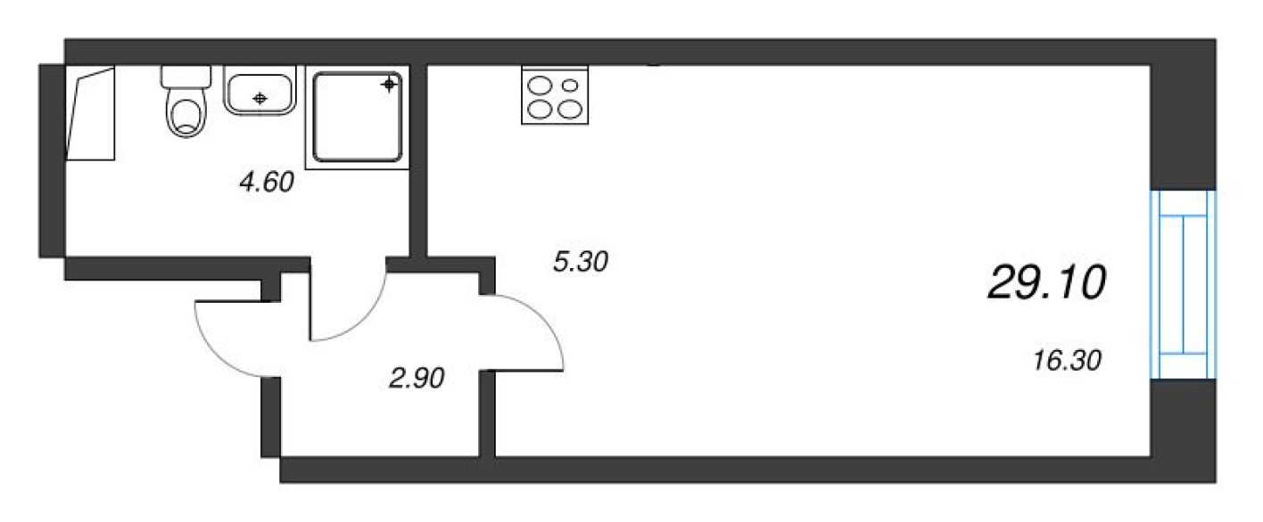 Студия-квартира, 29.0 м²