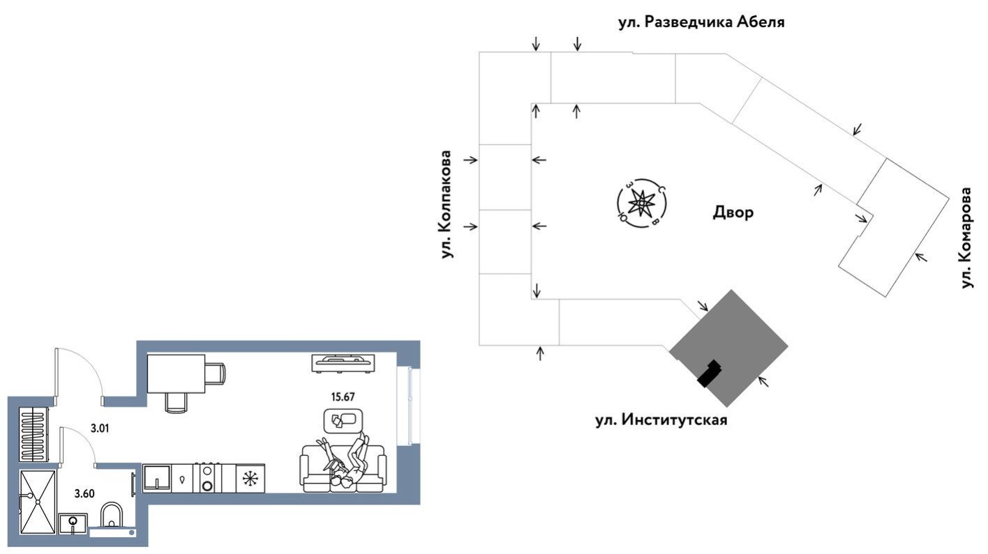 Студия-квартира, 22.3 м²
