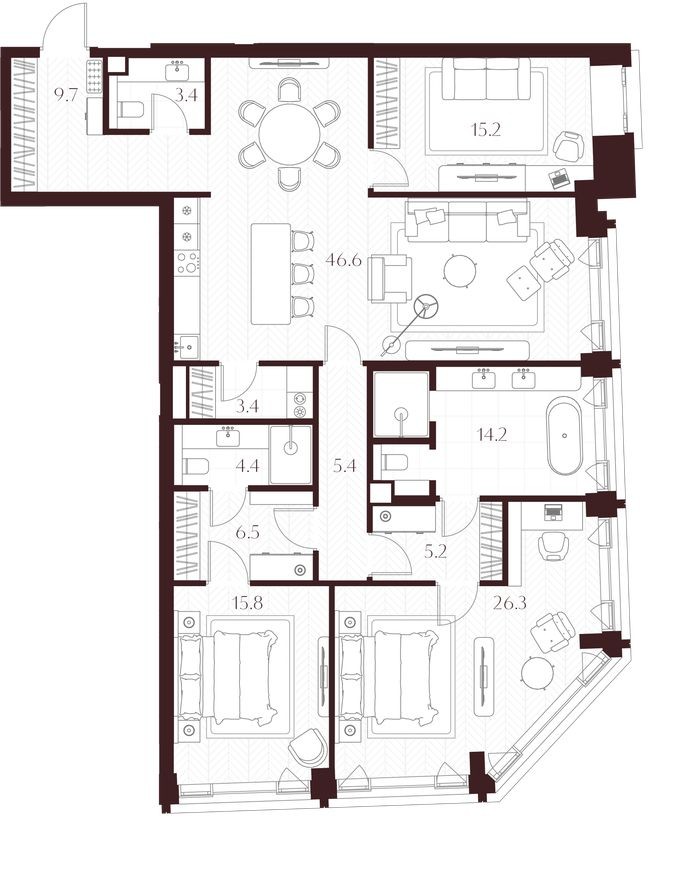 3к. квартира, 156.1 м²