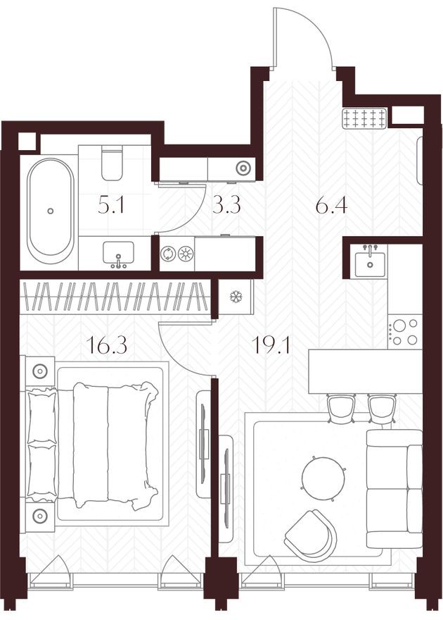 1к. квартира, 50.2 м²