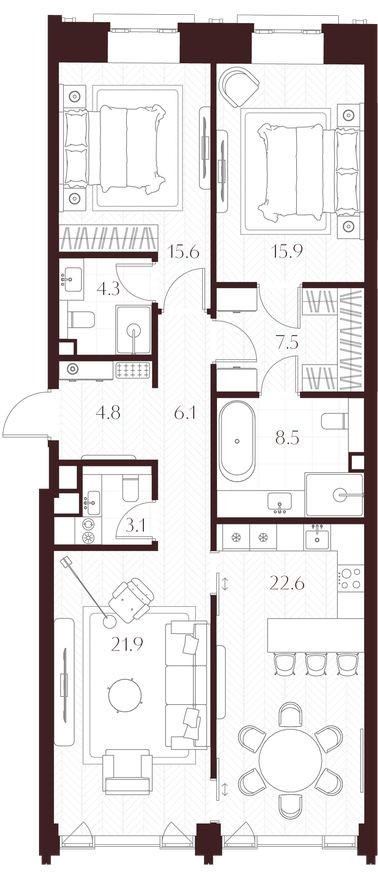 2к. квартира, 110.3 м²