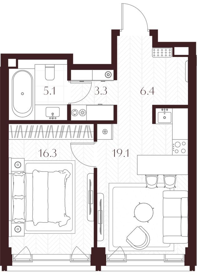 1к. квартира, 50.2 м²