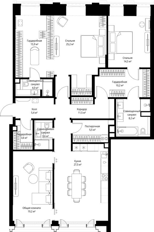 2к. квартира, 154.3 м²