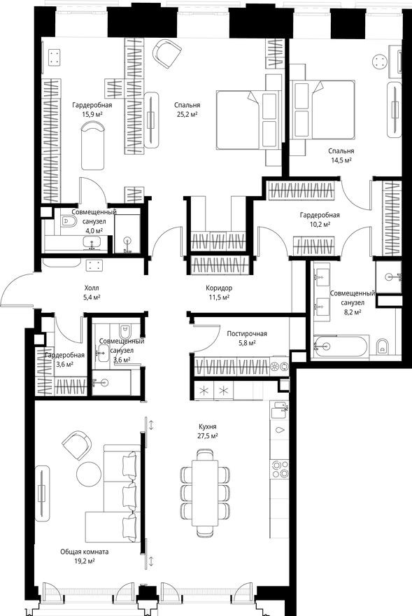 2к. квартира, 154.6 м²