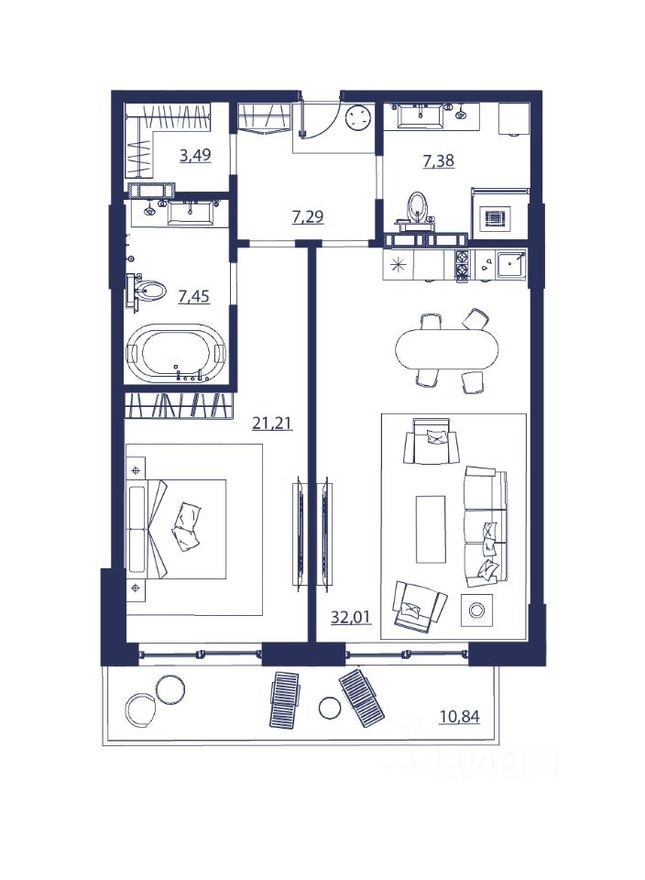 2к. апартаменты, 89.7 м²