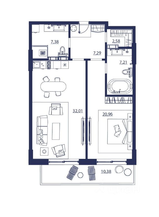 2к. апартаменты, 87.8 м²