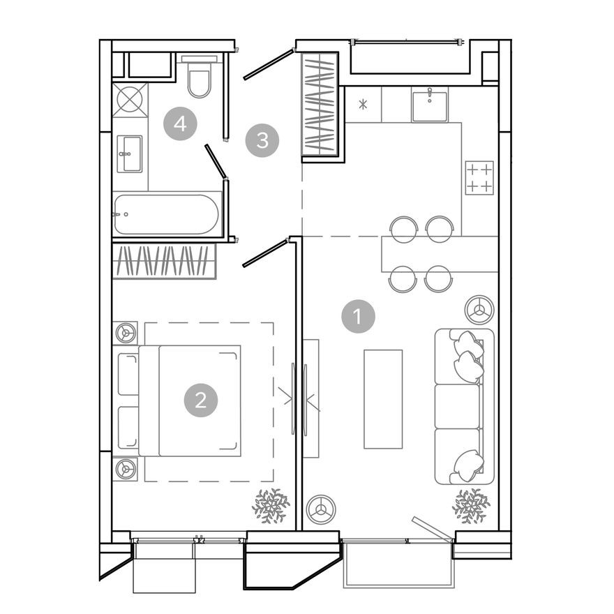 1к. квартира, 45.3 м²
