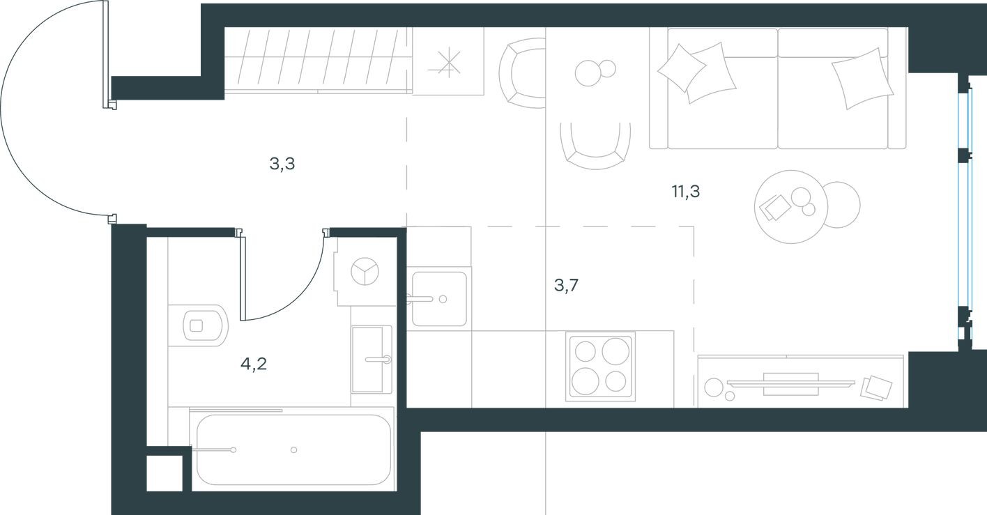 Студия-квартира, 22.5 м²