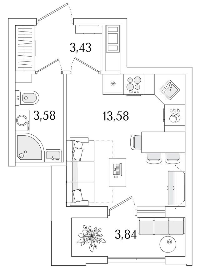 Студия-квартира, 22.5 м²