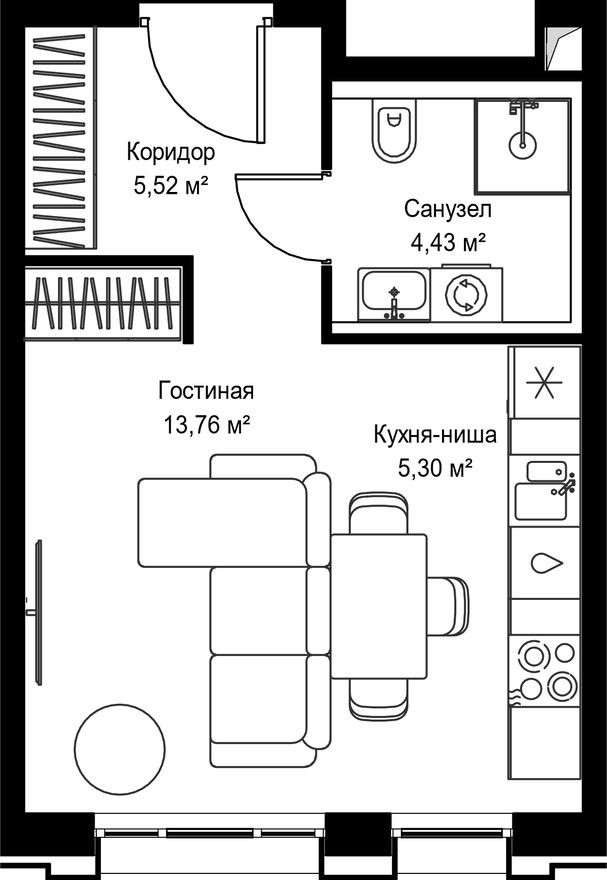 Студия-квартира, 29.0 м²