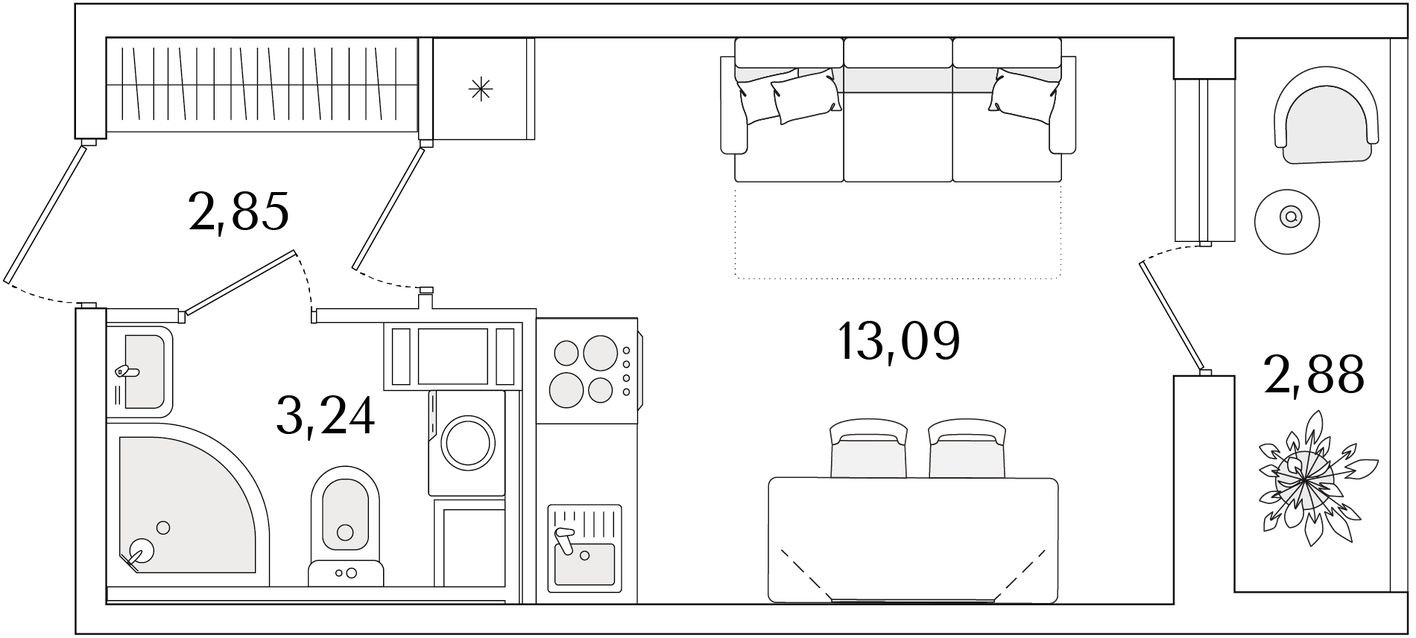 Студия-квартира, 20.6 м²