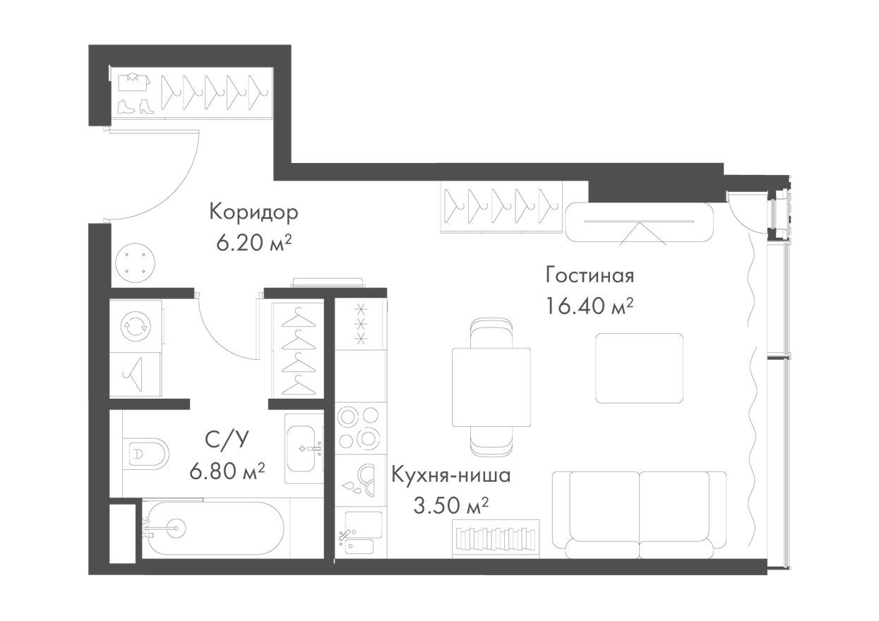 Студия-квартира, 32.9 м²
