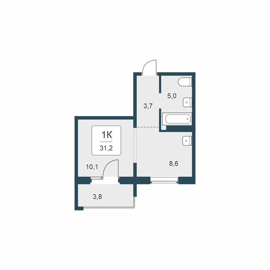 1к. квартира, 31.2 м²