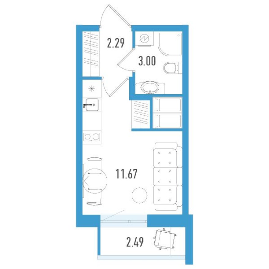Студия-квартира, 17.7 м²