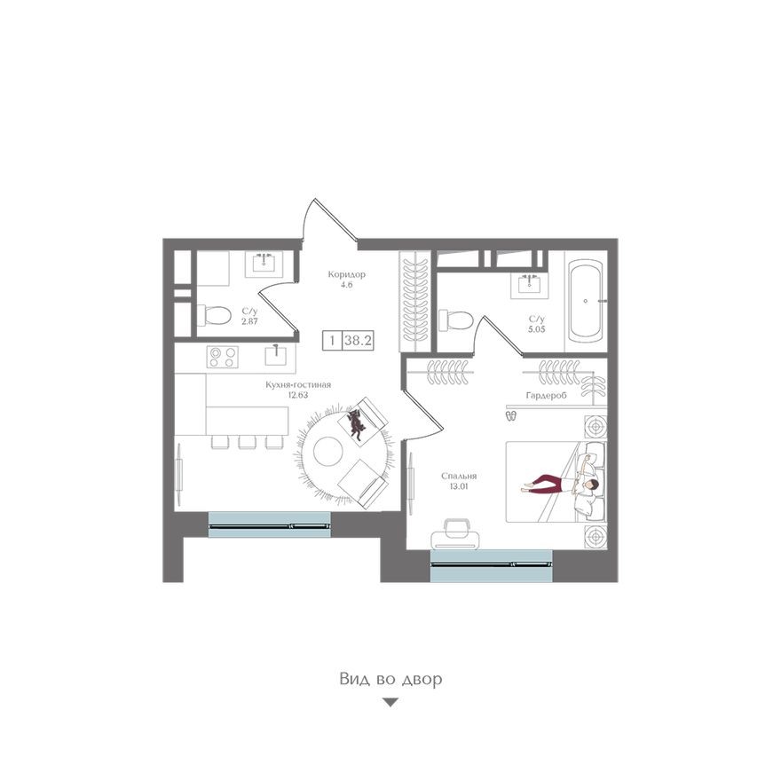 1к. квартира, 38.2 м²