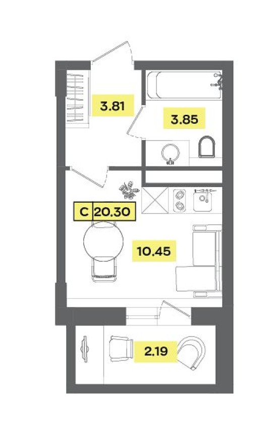 Студия-квартира, 20.3 м²