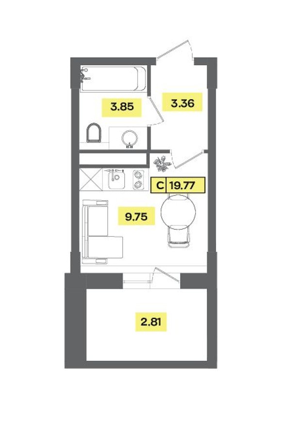 Студия-квартира, 19.8 м²