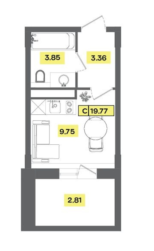 Студия-квартира, 19.8 м²