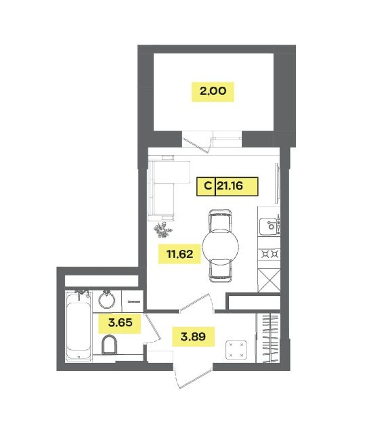 Студия-квартира, 21.2 м²