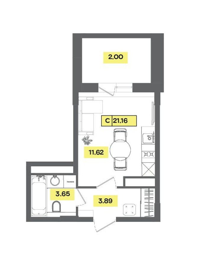 Студия-квартира, 21.2 м²