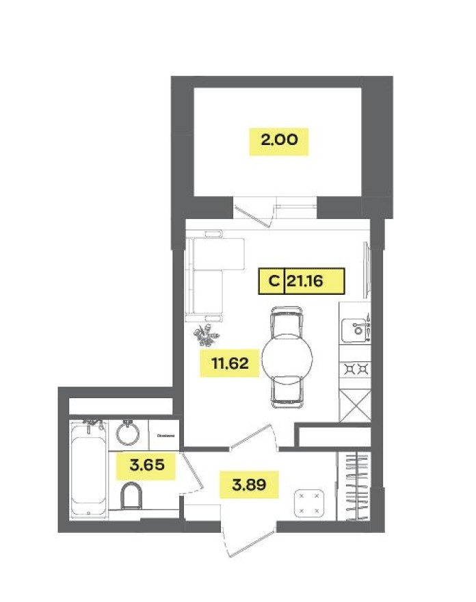 Студия-квартира, 21.2 м²
