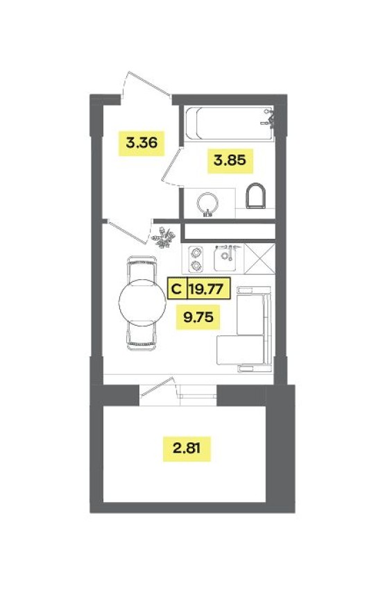 Студия-квартира, 19.8 м²