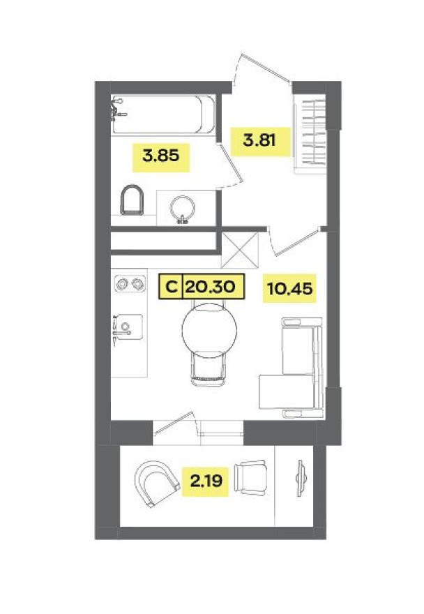 Студия-квартира, 20.3 м²