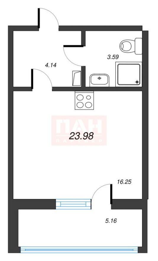 Студия-квартира, 29.1 м²