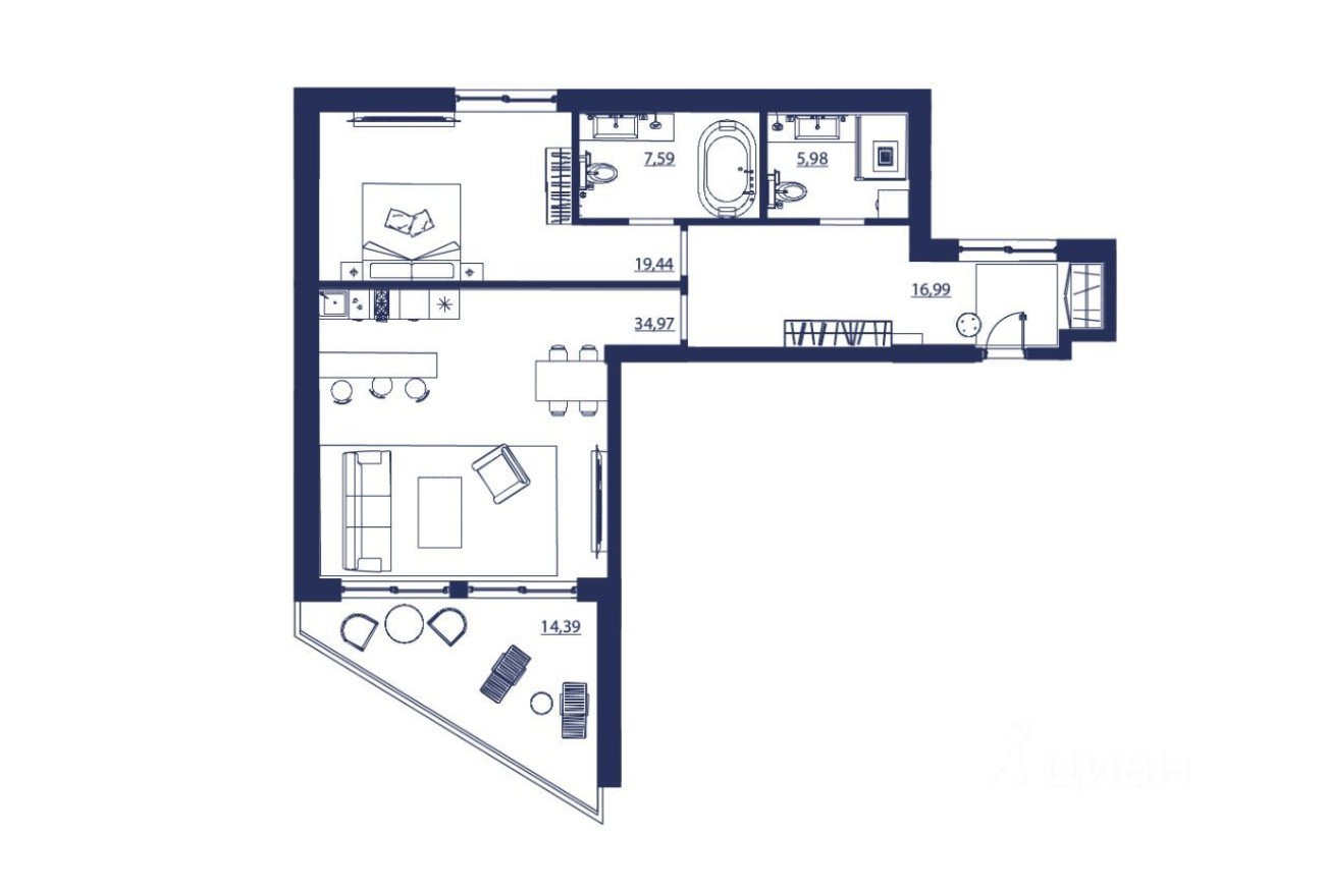 2к. апартаменты, 99.4 м²