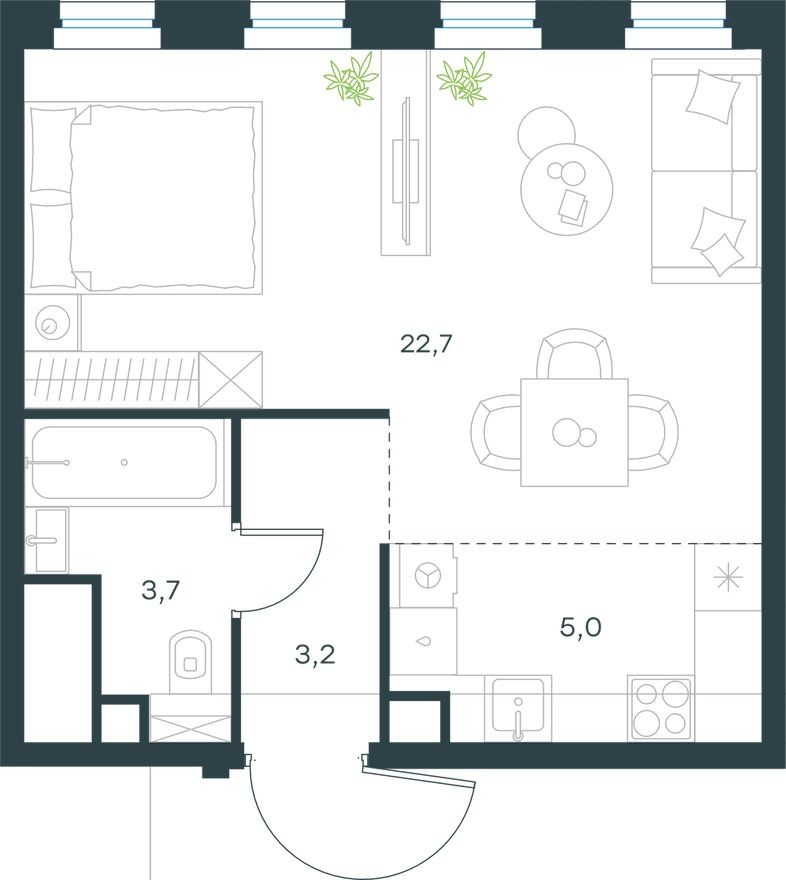 Планировка — 1к. квартира, 34.6 м²