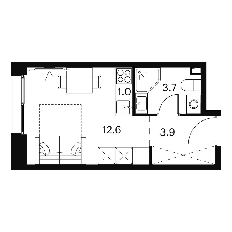 Студия-апартаменты, 21.2 м²