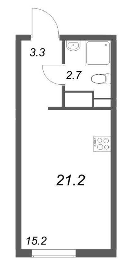 Планировка — Студия-квартира, 21.2 м²