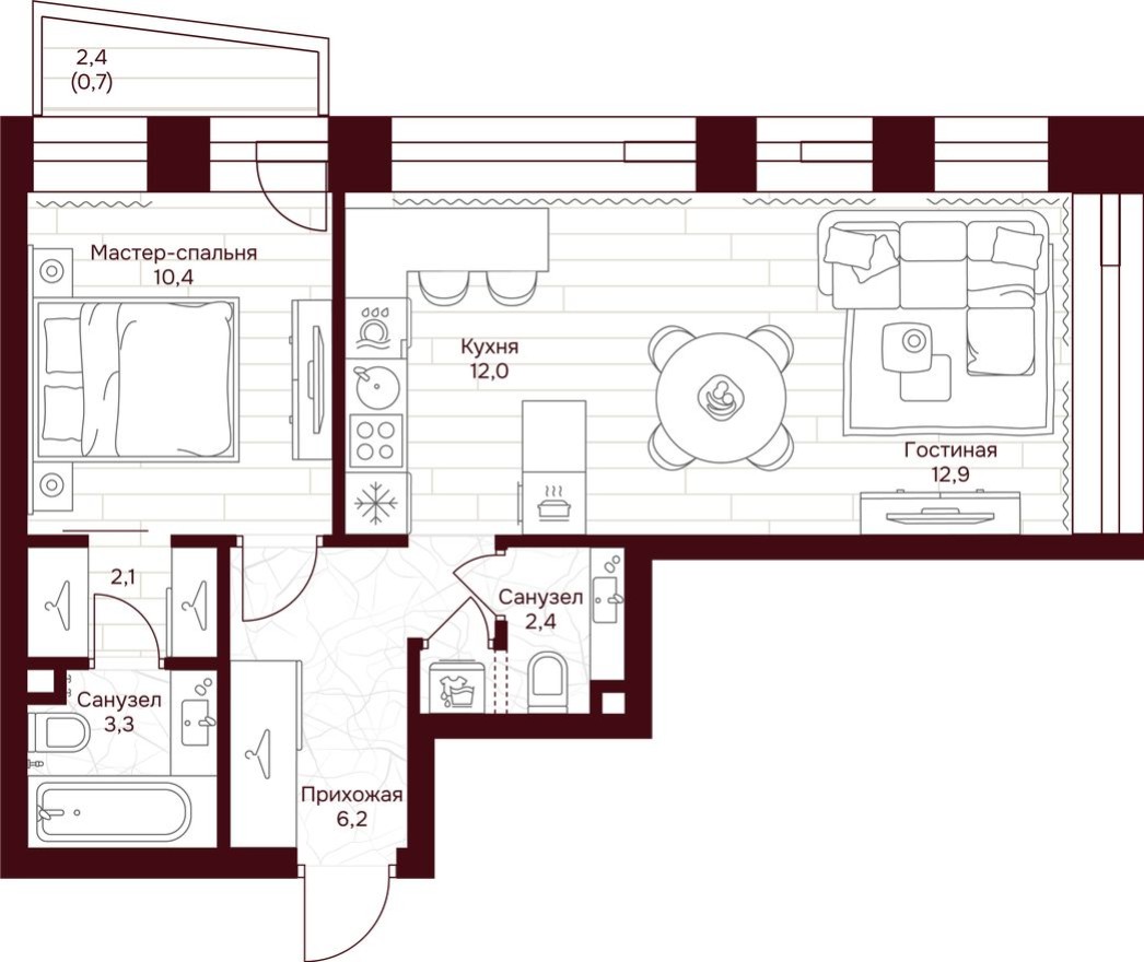 1к. квартира, 50.0 м²