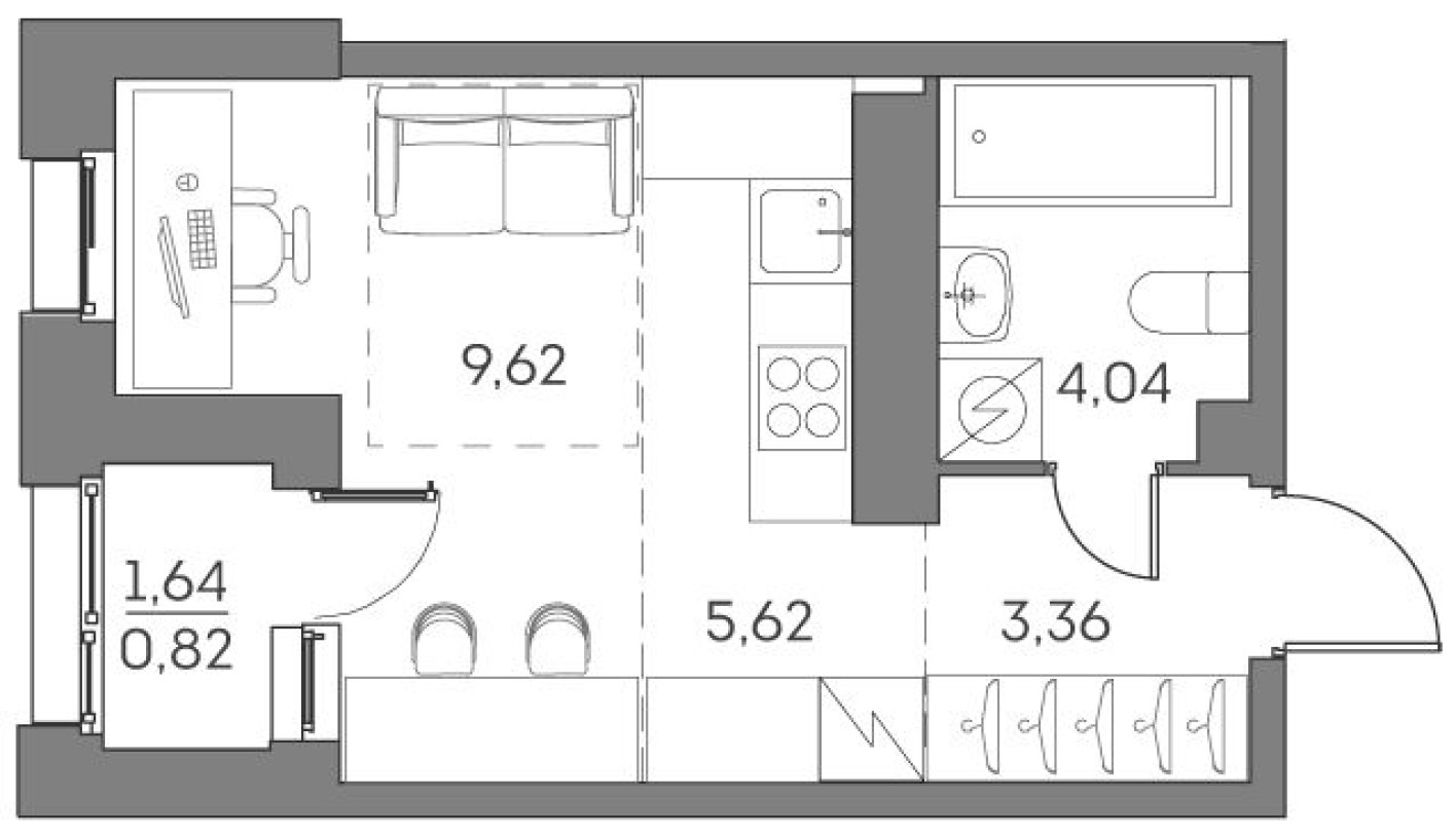 Студия-квартира, 23.5 м²